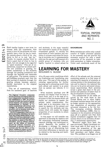 Learning for Mastery